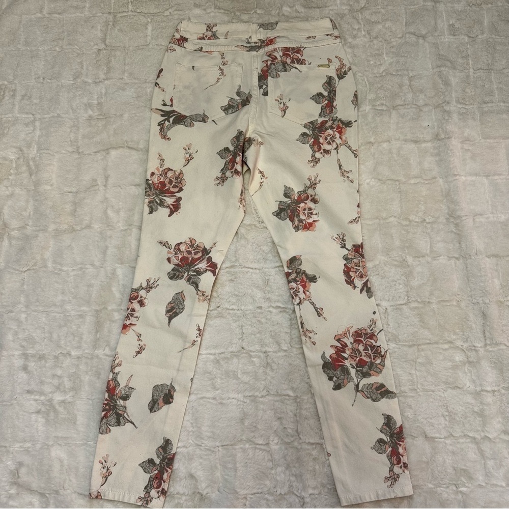 G.I.L.I. Ankle Jeggings Cream Denim Floral Size 2 Dual Stretch Jeans 27" inseam - Picture 15 of 17